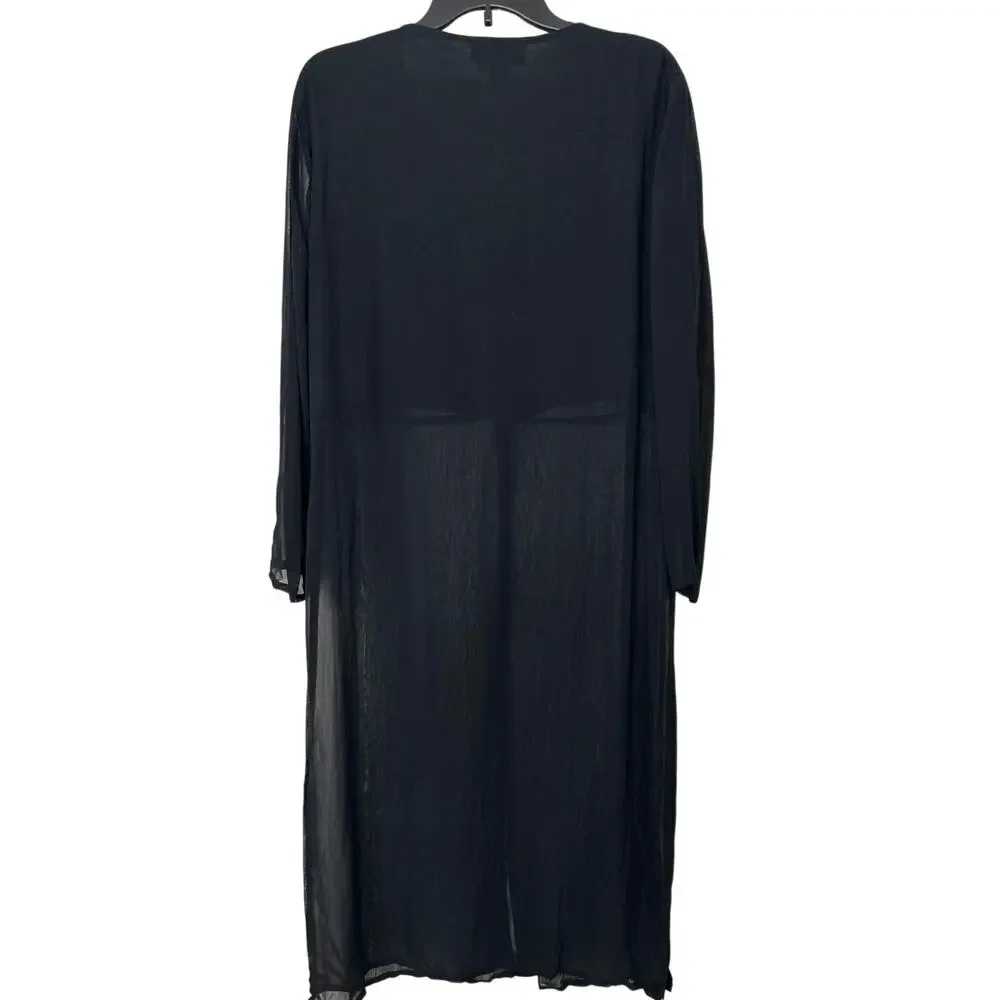 Y2K Sheer Black Beaded Duster Maxi Dress M Whimsigoth Indie Witchy Goth Overlay - Picture 3 of 13